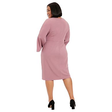 Plus Size London Times V-Neck Split Sleeve Side Twist Sheath Dress