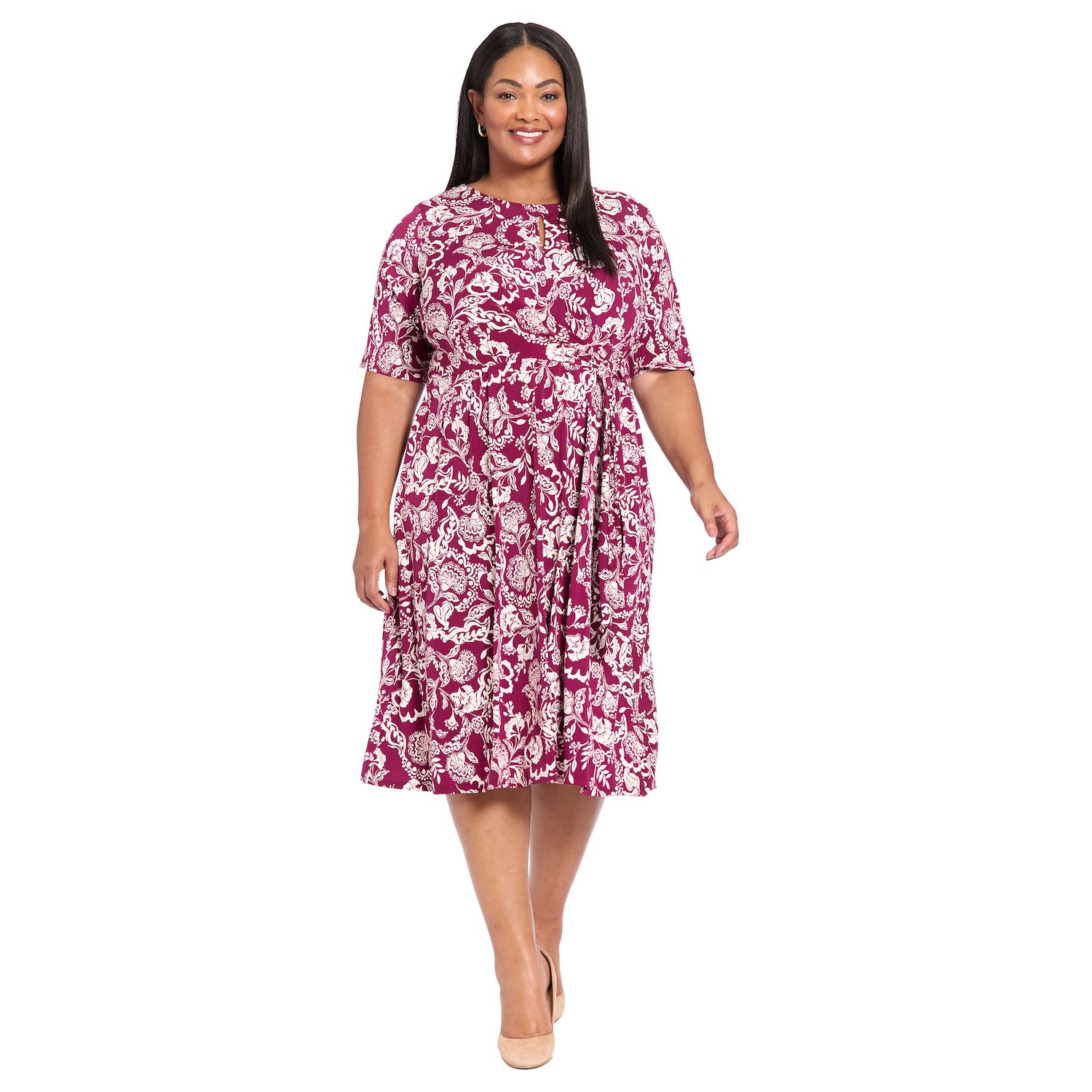 Женские платья London Times Plus Size London Times Side Tie Fit & Flare Midi Dress