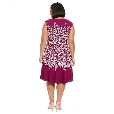 Plus Size London Times Split Neck Fit & Flare Dress