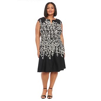 Plus Size London Times Split Neck Fit & Flare Dress