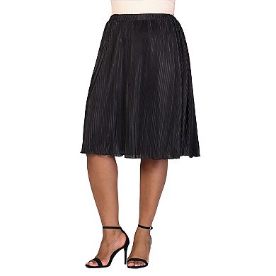 Plus Size 24Seven Comfort Apparel Elegant Accordion Pleated Elastic Waistband Party Midi Skirt