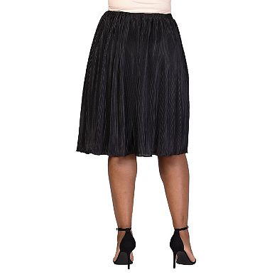 Plus Size 24Seven Comfort Apparel Elegant Accordion Pleated Elastic Waistband Party Midi Skirt