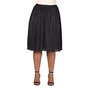 Plus Size 24Seven Comfort Apparel Elegant Accordion Pleated Elastic Waistband Party Midi Skirt