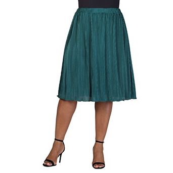 Plus Size 24Seven Comfort Apparel Elegant Accordion Pleated Elastic Waistband Party Midi Skirt