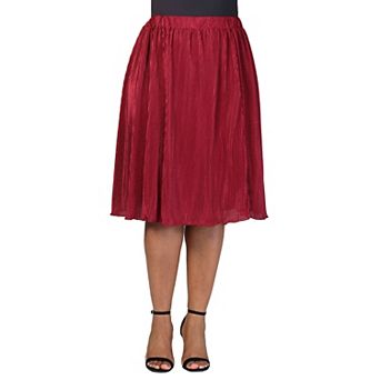 Plus Size 24Seven Comfort Apparel Elegant Accordion Pleated Elastic Waistband Party Midi Skirt
