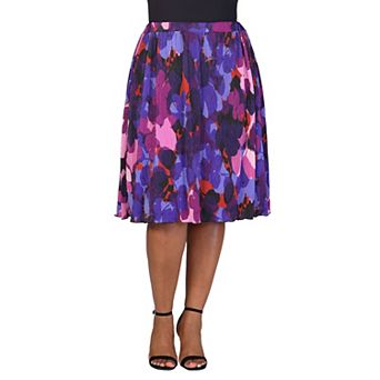 Plus Size 24Seven Comfort Apparel Multicolor Accordion Pleated Elastic Waistband Party Midi Skirt