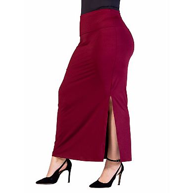 Plus Size 24Seven Comfort Apparel Versatile Side Slit Elastic Waist Maxi Skirt