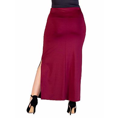 Plus Size 24Seven Comfort Apparel Versatile Side Slit Elastic Waist Maxi Skirt