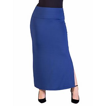 Plus Size 24Seven Comfort Apparel Versatile Side Slit Elastic Waist Maxi Skirt