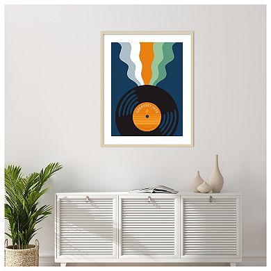 Retro Mixtape And Vinyl III by Laura Marr Wood Framed Wall Art Print