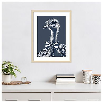Ostrich with bow tie by Andreas Magnusson Wood Framed Wall Art Print