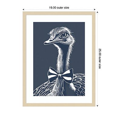 Ostrich with bow tie by Andreas Magnusson Wood Framed Wall Art Print