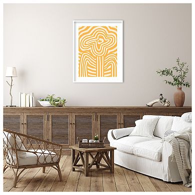 Yellow Striped Flower by Little Dean Wood Framed Wall Art Print