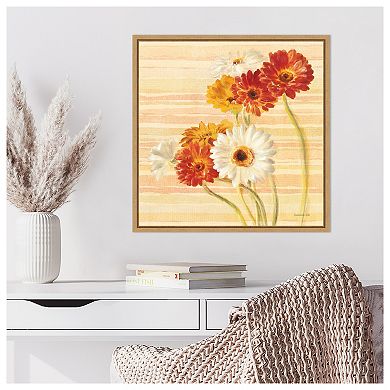 Dancing Gerberas on Stripes by Danhui Nai Framed Canvas Wall Art Print