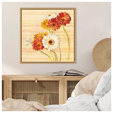 Dancing Gerberas on Stripes by Danhui Nai Framed Canvas Wall Art Print