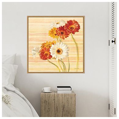 Dancing Gerberas on Stripes by Danhui Nai Framed Canvas Wall Art Print