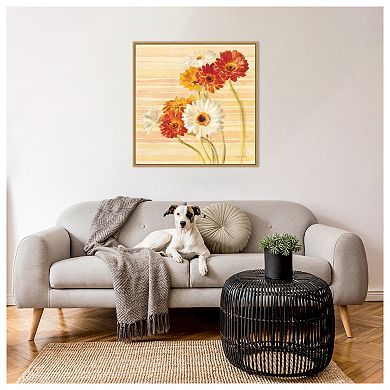 Dancing Gerberas on Stripes by Danhui Nai Framed Canvas Wall Art Print