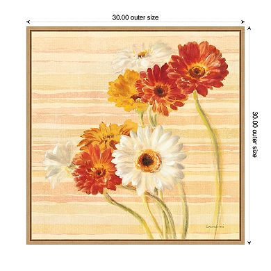 Dancing Gerberas on Stripes by Danhui Nai Framed Canvas Wall Art Print