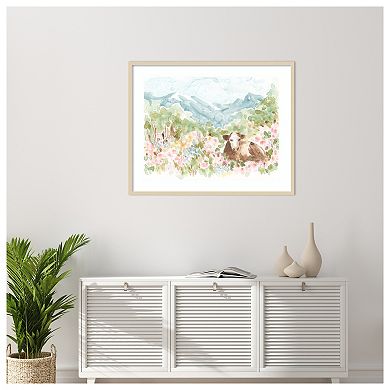 Cow Meadow V by June Erica Vess Wood Framed Wall Art Print