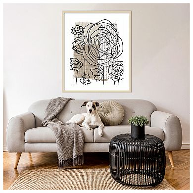 Drawn Flowers II by Alonzo Saunders Wood Framed Wall Art Print