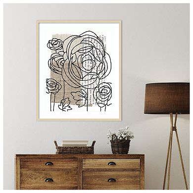 Drawn Flowers II by Alonzo Saunders Wood Framed Wall Art Print