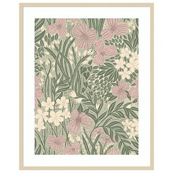 Field of Flowers Light Green by Katie Oshea Wood Framed Wall Art Print