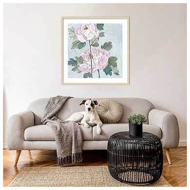 Striped Peonies IV by Melissa W Wood Framed Wall Art Print
