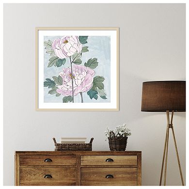 Striped Peonies IV by Melissa W Wood Framed Wall Art Print