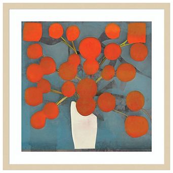 Abstract Orange Flowers by Elena Ray Wood Framed Wall Art Print