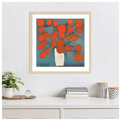Abstract Orange Flowers by Elena Ray Wood Framed Wall Art Print