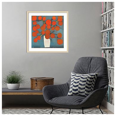 Abstract Orange Flowers by Elena Ray Wood Framed Wall Art Print
