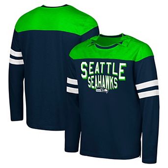 Men's G-III Sports by Carl Banks College Navy/Neon Green Seattle Seahawks Adaptive Hail Mary Long Sleeve T-Shirt
