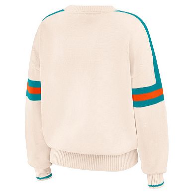 Women's WEAR by Erin Andrews Cream Miami Dolphins Stripe Pullover Sweater