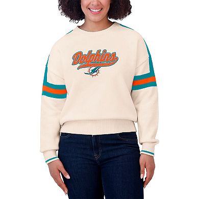 Women's WEAR by Erin Andrews Cream Miami Dolphins Stripe Pullover Sweater