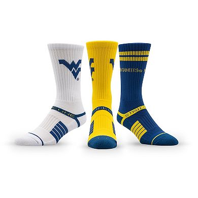 Unisex Strideline West Virginia Mountaineers Premium Knit Crew Socks Three-Pack