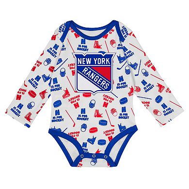 Infant White New York Rangers Quick Learner Long Sleeve Bodysuit