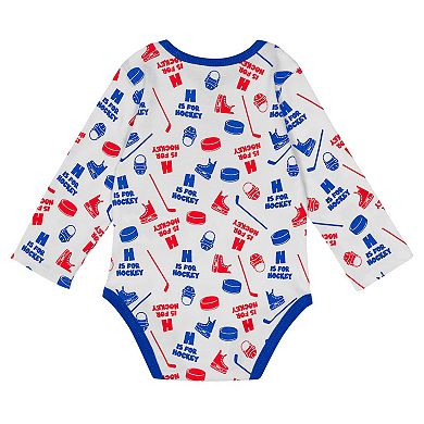 Infant White New York Rangers Quick Learner Long Sleeve Bodysuit