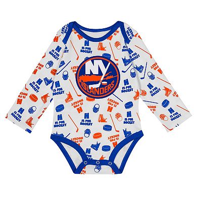 Infant White New York Islanders Quick Learner Long Sleeve Bodysuit