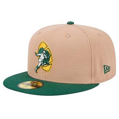 Men's New Era Tan Green Bay Packers Throwback Logo Main 59FIFTY Fitted Hat