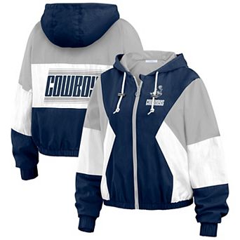 Women's WEAR by Erin Andrews Navy Dallas Cowboys Plus Size Color Block Full-Zip Windbreaker Jacket