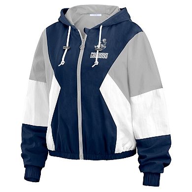 Women's WEAR by Erin Andrews Navy Dallas Cowboys Plus Size Color Block Full-Zip Windbreaker Jacket