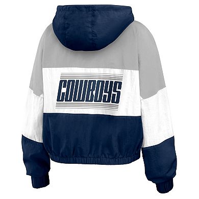 Women's WEAR by Erin Andrews Navy Dallas Cowboys Plus Size Color Block Full-Zip Windbreaker Jacket
