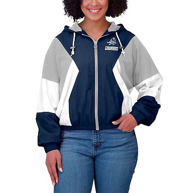 Women's WEAR by Erin Andrews Navy Dallas Cowboys Plus Size Color Block Full-Zip Windbreaker Jacket