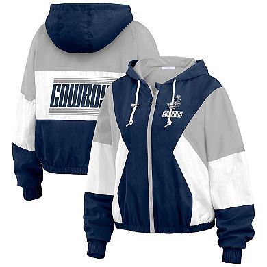 Women's WEAR by Erin Andrews Navy Dallas Cowboys Plus Size Color Block Full-Zip Windbreaker Jacket