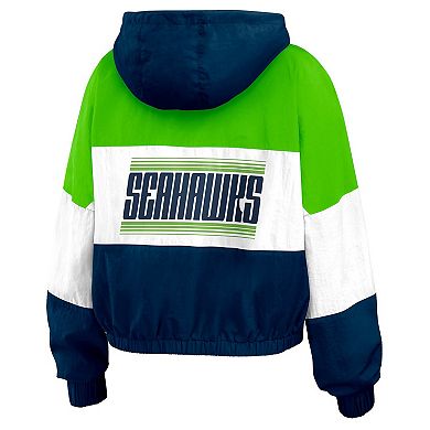 Women's WEAR by Erin Andrews College Navy/Neon Green Seattle Seahawks Plus Size Color Block Full-Zip Windbreaker Jacket