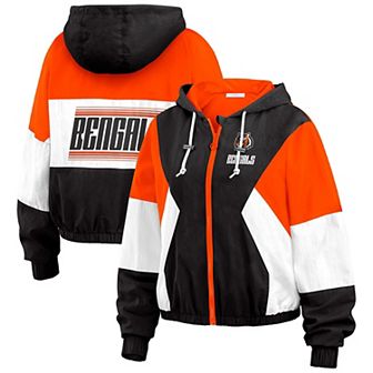 Women's WEAR by Erin Andrews Black Cincinnati Bengals Plus Size Color Block Full-Zip Windbreaker Jacket