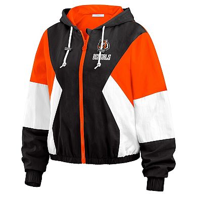 Women's WEAR by Erin Andrews Black Cincinnati Bengals Plus Size Color Block Full-Zip Windbreaker Jacket