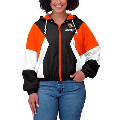 Women's WEAR by Erin Andrews Black Cincinnati Bengals Plus Size Color Block Full-Zip Windbreaker Jacket