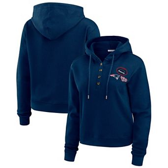 Women's WEAR by Erin Andrews Navy New England Patriots Waffle Hoodie Pullover Top