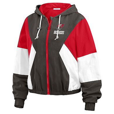 Women's WEAR by Erin Andrews Pewter/Red Tampa Bay Buccaneers Plus Size Color Block Full-Zip Windbreaker Jacket